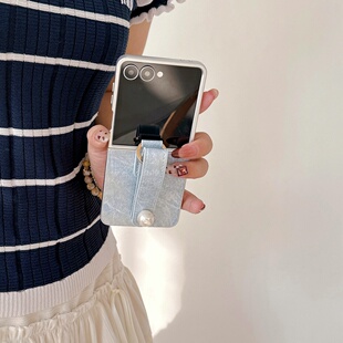 Pocket2 6保护套折叠华为PuraX防摔oppon3flip挂绳p50 经典 牛仔布珍珠腕带适用小米mixflip2手机壳三星zflip7