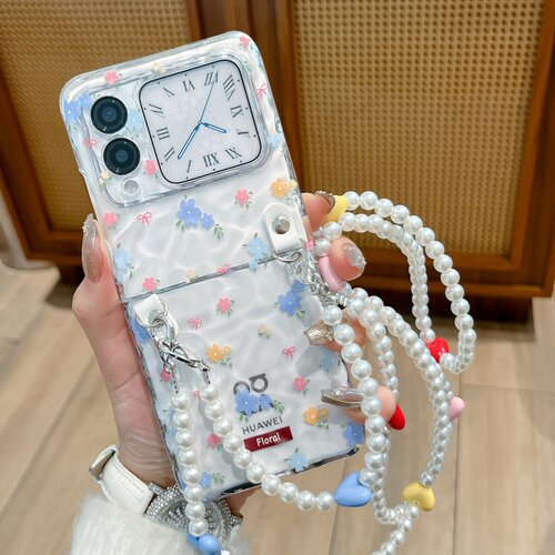 水波纹蓝粉碎花折叠屏全包壳