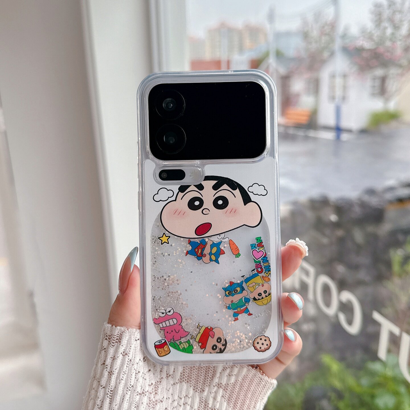 蜡笔小新闪粉流沙防摔全包手机壳