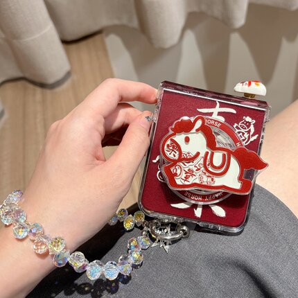 马年喜乐招财猫摇摇乐磁吸支架适用三星zflip7/6/5手机壳全包小米mixflip2折叠荣耀vflip保护套华为novaflips