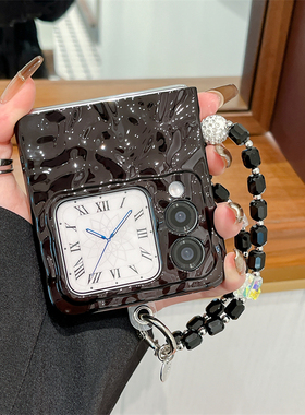 水波纹电镀黑色花朵镜子适用华为p50pocket折叠屏nova Flip手机壳pocket 2全包防摔新款Nova Flip保护套网红s