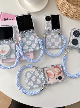 蓝色格子樱桃磁吸支架适用华为Pura X典藏版手机壳pocket2折叠屏小米mixflip2防摔荣耀MagicVFlip手拎绳xflip