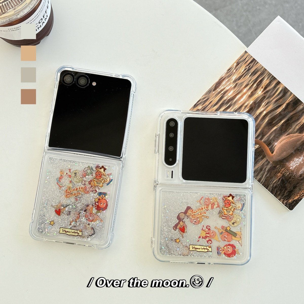 闪粉流沙壳可爱卡通星星小人适用华为purax手机壳pocket2折叠屏小米mixflip2保护套三星zflip7/6/5荣耀vflip2