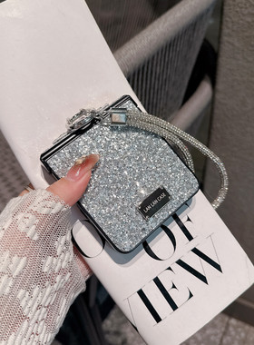 黑银色闪粉闪钻金属标签适用三星zflip7/6手机壳华为PuraX保护套小米MIXFlip2折叠屏荣耀vflip全包n3flip时尚