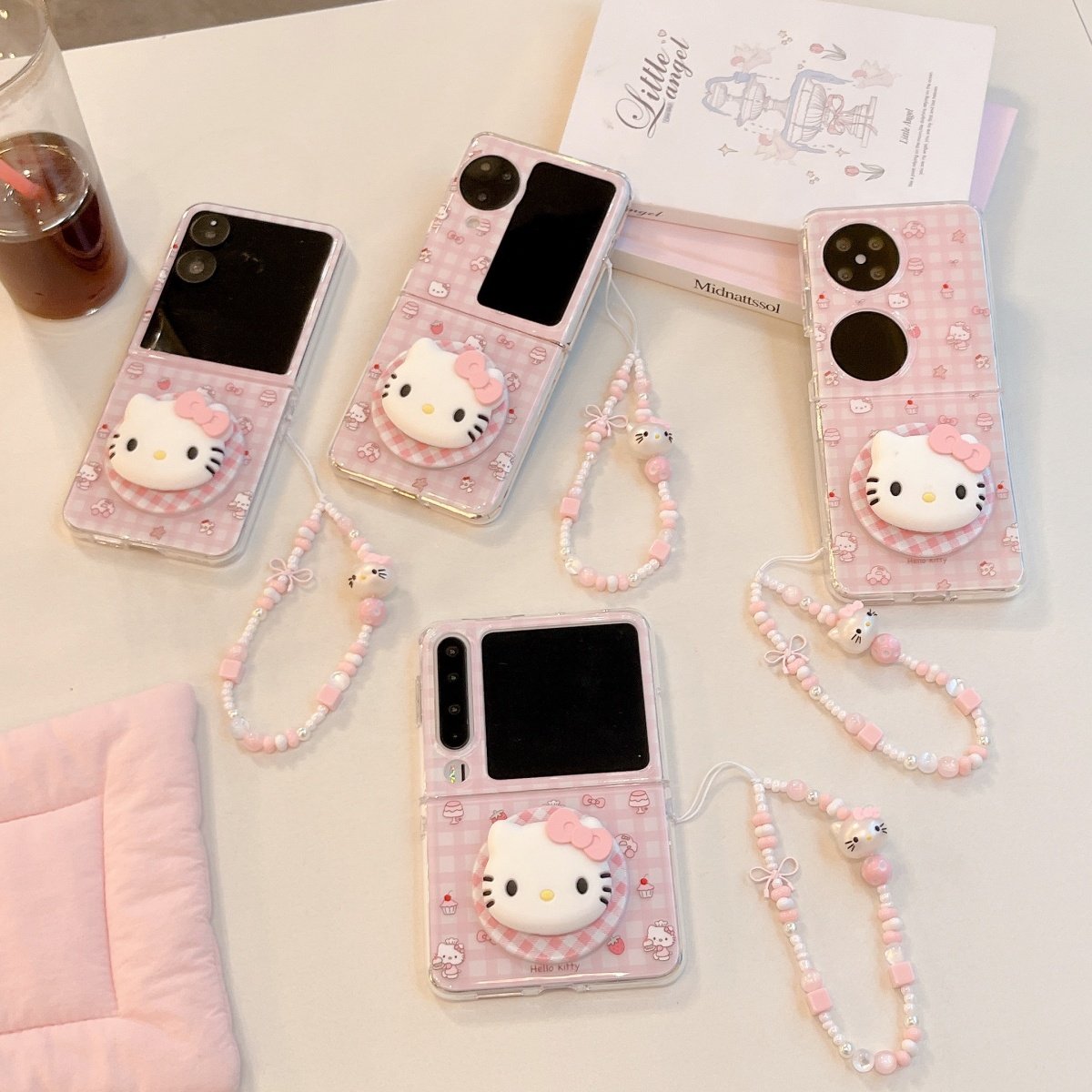 粉格子厨师帽kt猫适用华为PuraX