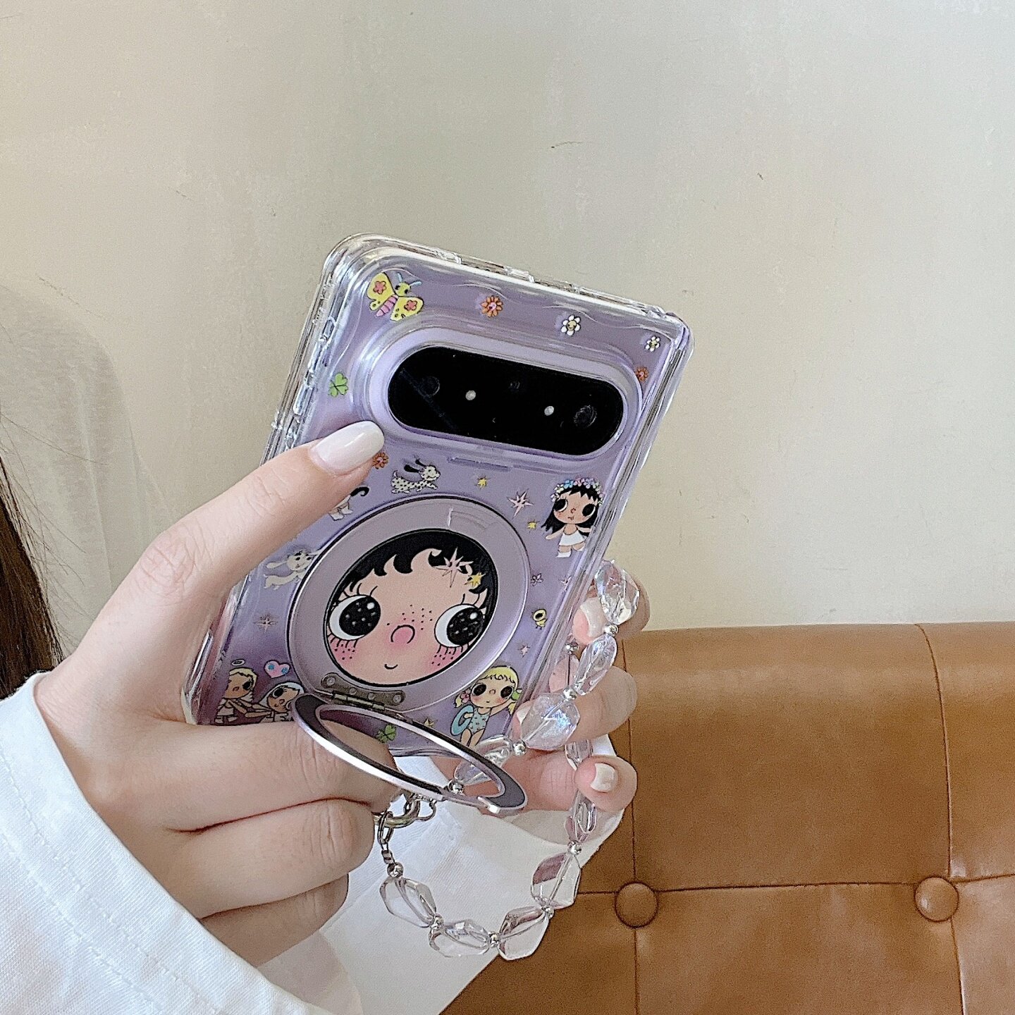 可爱萌系少女大脸小玉曲边360支架外壳适用华为PuraXMax手机壳保护套阔折叠屏puraxmax典藏版全包边防摔purax