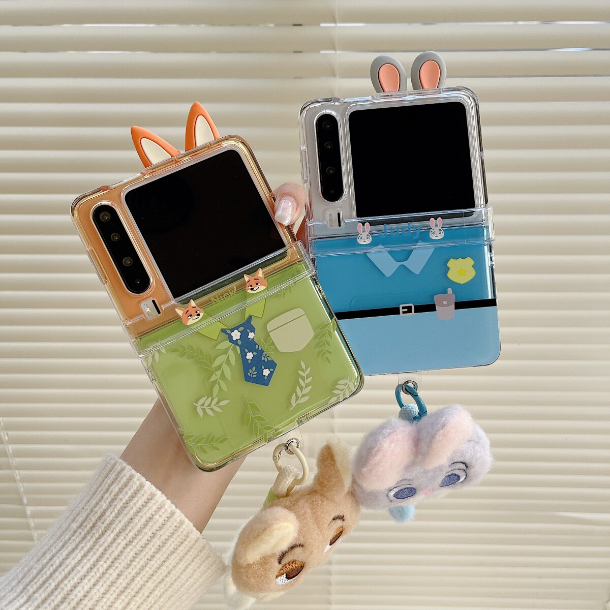 可爱卡通立体耳朵朱迪尼克适用华为Pura X手机壳保护套p50 Pocket2/s折叠屏全包护中轴OPPOFindN3Flip挂绳ins