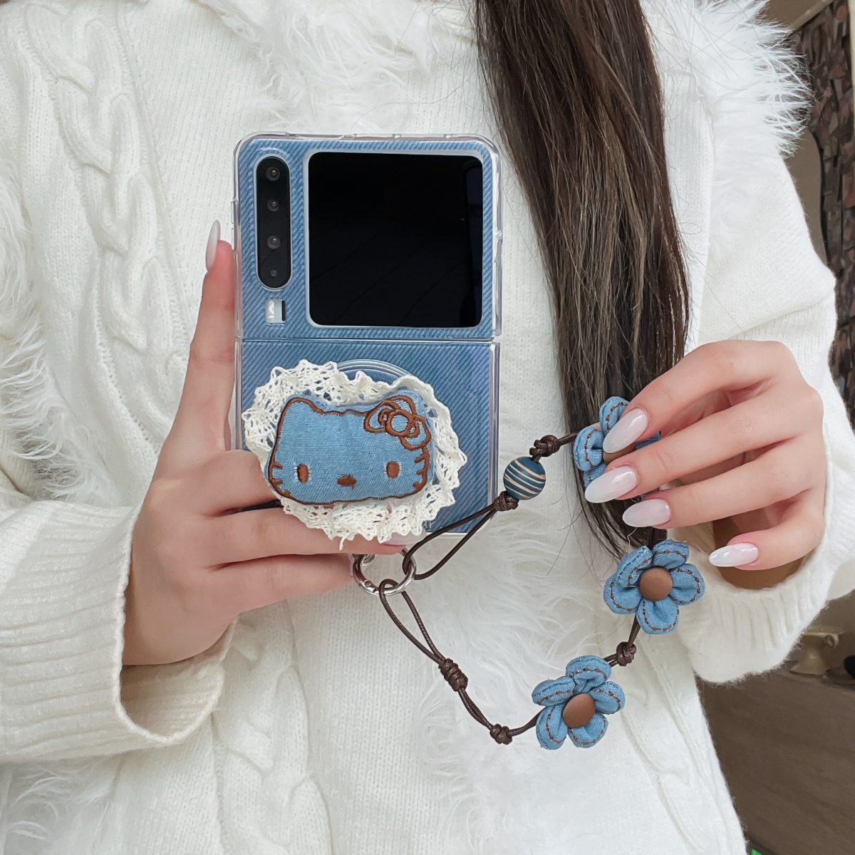 牛仔纹磁吸Kitty猫手机壳