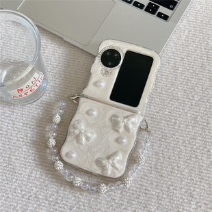 简约ins滴胶珠光奶油胶立体蝴蝶结适用oppofindn3flip手机壳全包软胶新款oppo折叠保护套N2+Flip翻盖防摔潮流