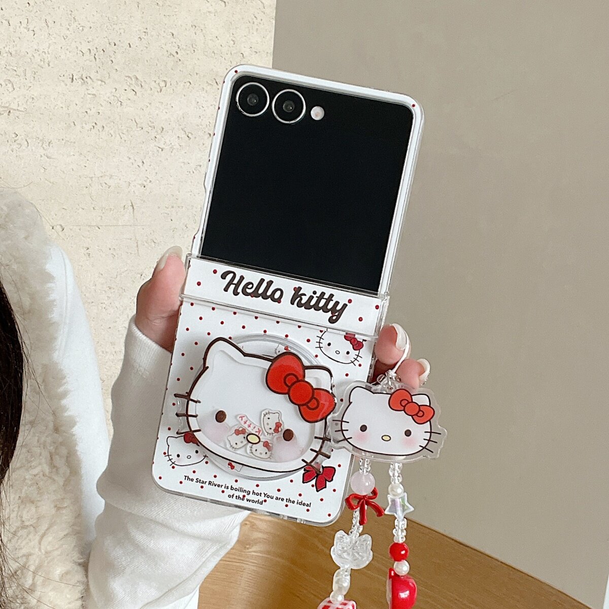 红波点立体Hellokitty磁吸支架适用三星zflip7/6/5/3手机壳w24flip保护套折叠屏OPPOFindN3Flip护中轴ins可爱