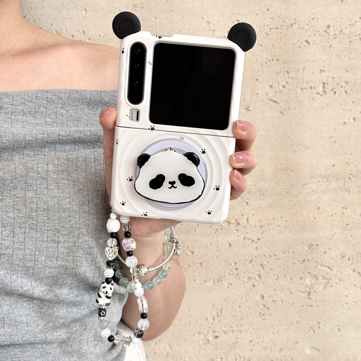 肤感波漾壳手机壳适用华为purax折叠屏翻盖保护套PuraX典藏版全包pocket2防摔立体熊猫耳朵磁吸支架小米flip2