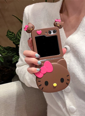 可爱立体硅胶黑色Kitty猫适用三星zflip5折叠屏手机壳zflip4翻盖全包防摔保护套w24flip挂绳软壳FLIP3卡通w23