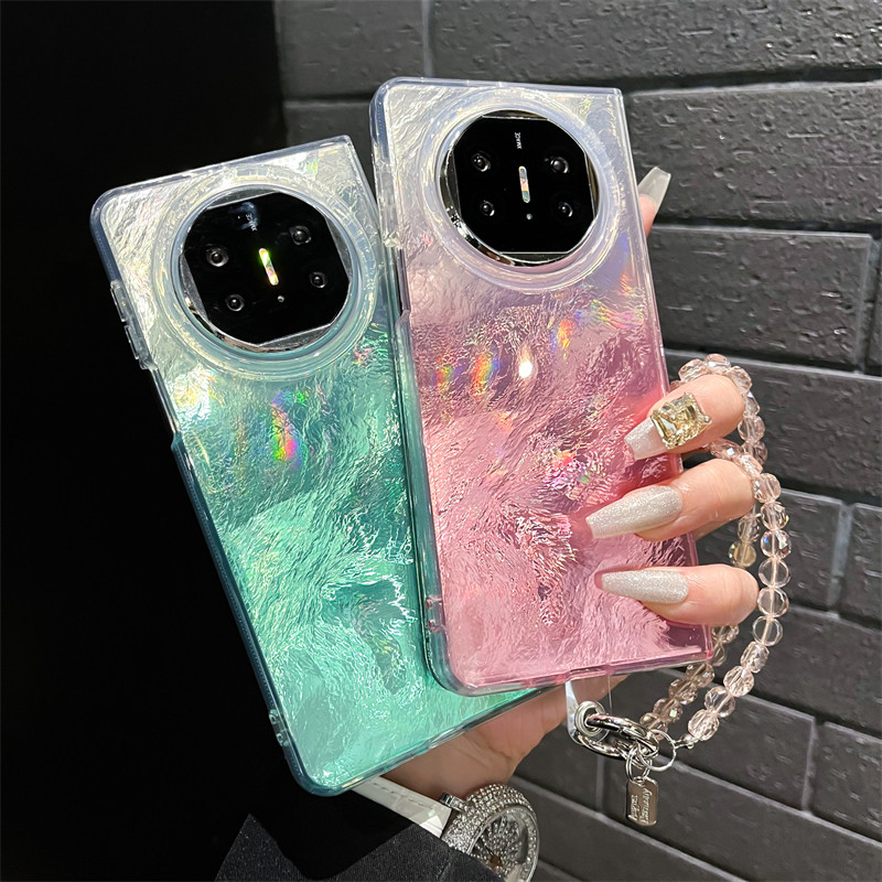 锡纸渐变色粉色适用于华为matex5折叠屏手机壳保护套Mate X3新款典藏版x5翻盖全包简约双层外壳ins亮面翡翠绿