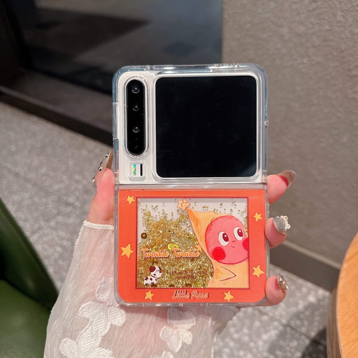 卡通可爱窗口星星人流沙闪粉适用华为PuraX折叠屏全包Pocket2手机壳荣耀MagicVFlip保护套OPPOn3三星zflip7/6