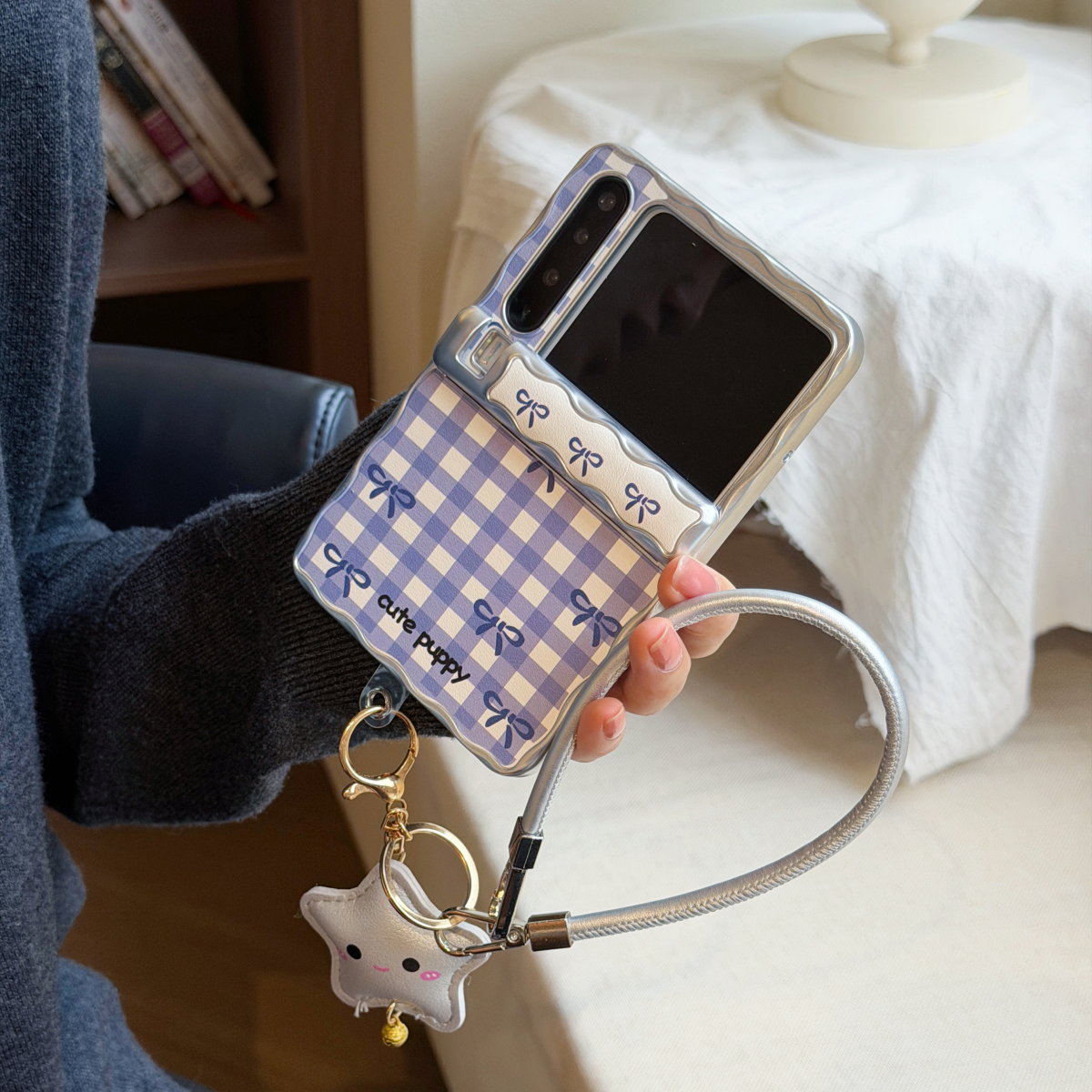 简约波浪边皮质樱桃格子蝴蝶结适用华为purax典藏版折叠屏手机壳翻盖护中轴铰链全包Pura X保护套少女款外壳