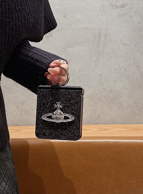 亮片黑色立体星球十字架花适用三星zflip7/6/5手机壳小米mixflip2折叠屏荣耀magicvflip2保护套oppo华为purax