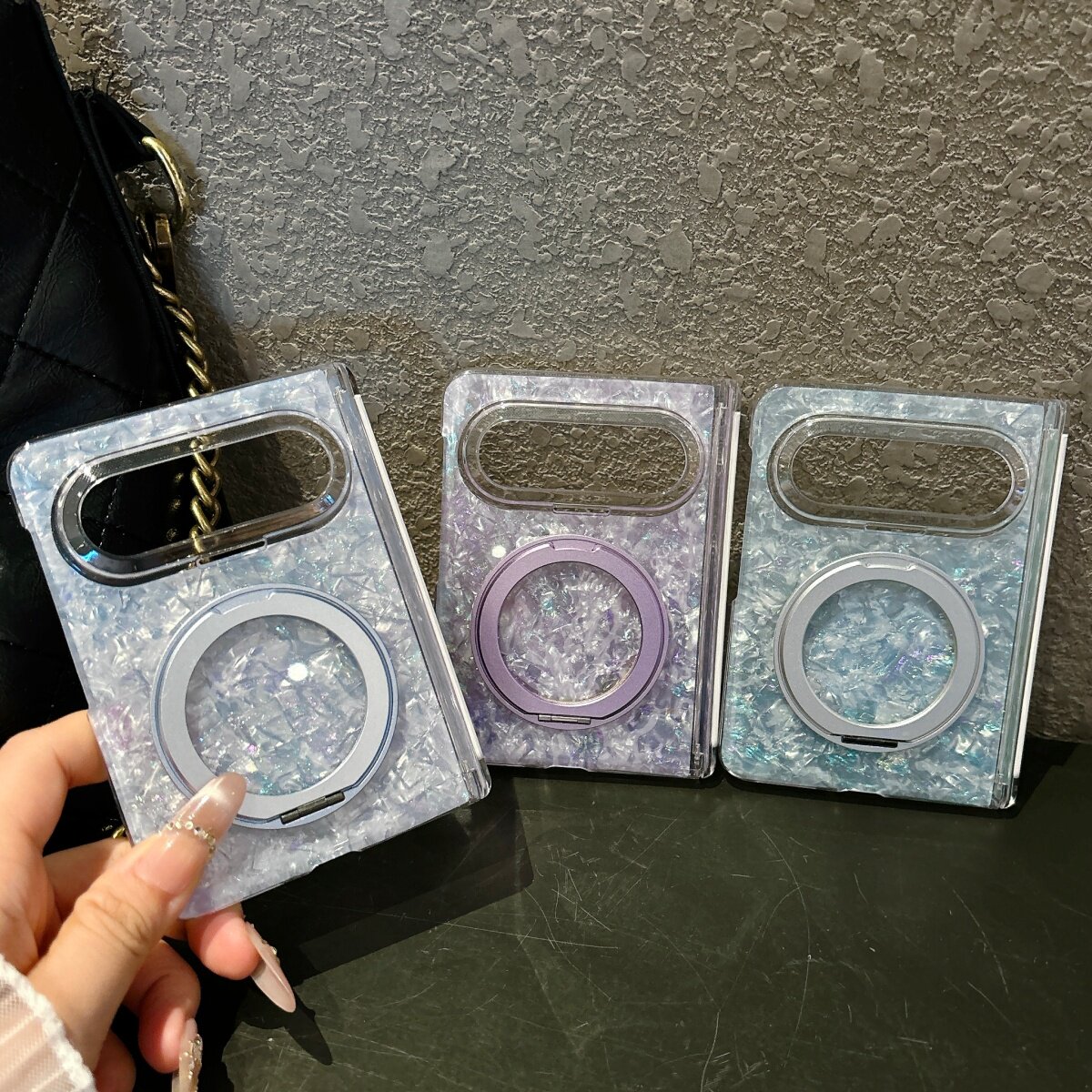 简约商务纯色贝壳纹磁吸360旋转支架适用华为Pura X Max手机壳保护套全包purax典藏版折叠屏防摔小米MIXFlip2