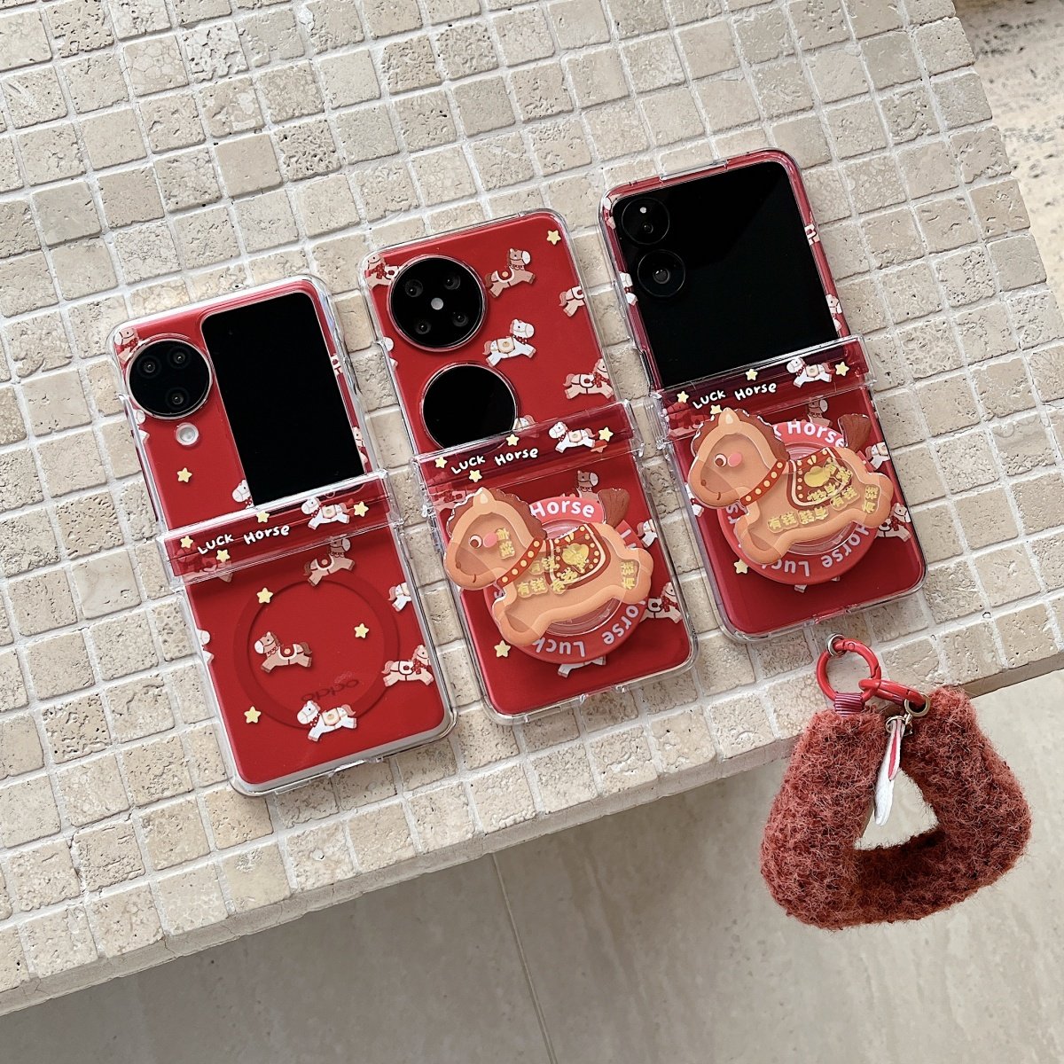 可爱卡通摇摇乐有钱小马磁吸支架适用小米mixflip手机壳全包护中轴折叠屏荣耀vflip2保护套OPPOn3flip华为pax