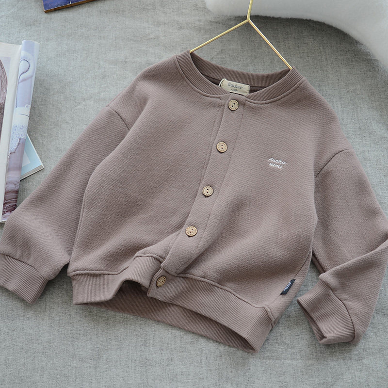 清仓秋冬新款男女童外套薄绒休闲时尚弹力柔软米色开衫百搭小外套