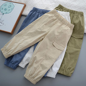 儿童休闲长裤 子 夏末秋初薄裤 男女童纯棉休闲裤 宝宝卡其简约防蚊裤