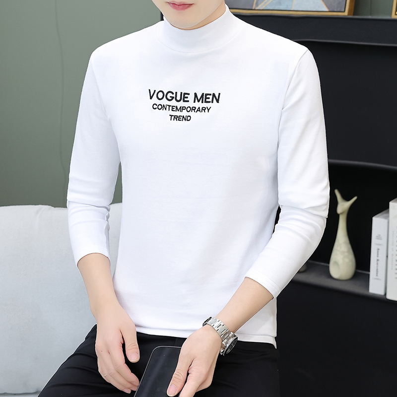 纯棉半高领打底衫男士长袖t恤