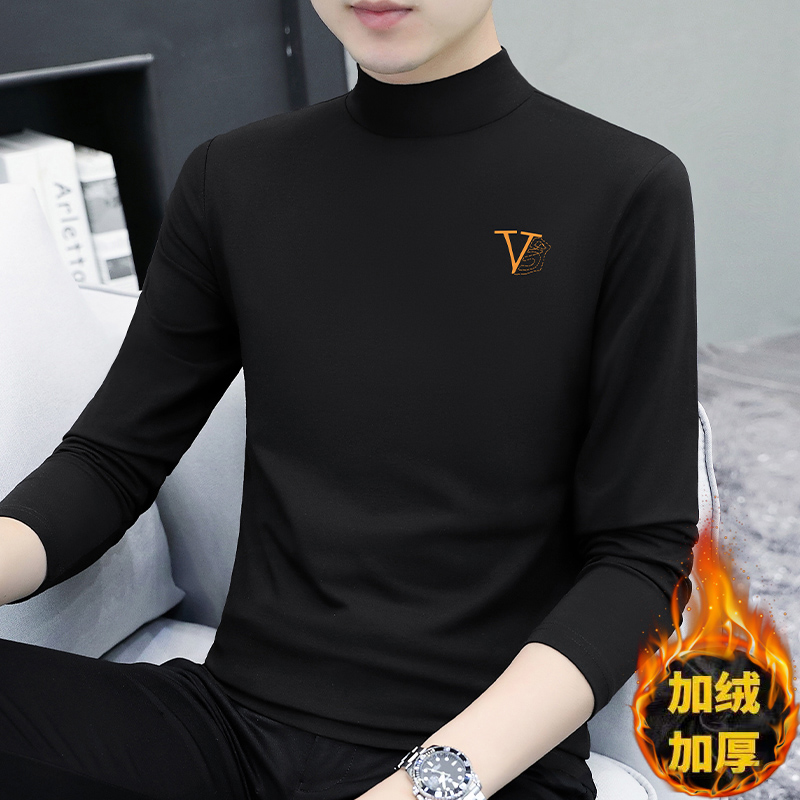 加绒加厚半高领打底衫男保暖内衣