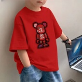 纯棉儿童T恤衫 夏季 新款 百搭潮中大童印花圆领宽帅气松上衣潮