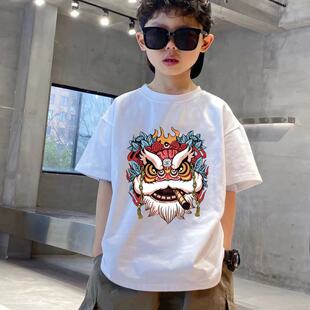 夏装 潮醒狮新款 中大童洋气字母印花纯色儿童上衣 T恤夏季 男童短袖