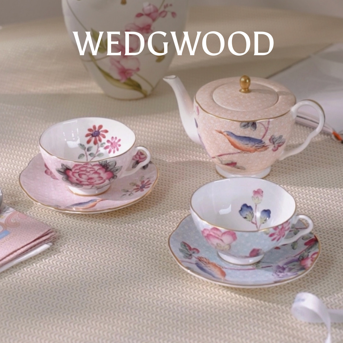 【新婚礼物】WEDGWOOD威基伍德杜鹃1壶2杯2碟下午茶具乔迁礼礼盒