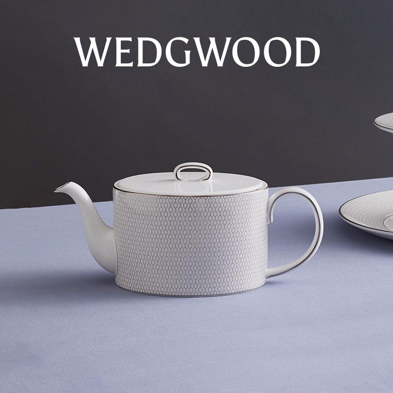 WEDGWOOD威基伍德白金几何茶壶欧式骨瓷下午茶茶壶咖啡壶茶具家用