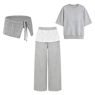 【书婷专享】新款气质针织衫蕾丝拼接屁帘休闲裤两件套2918