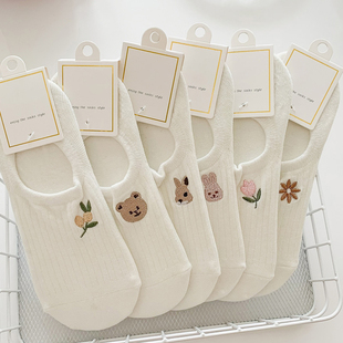 白色袜子女短袜夏季 纯棉浅口隐形防滑不掉跟夏天可爱短筒船袜 薄款