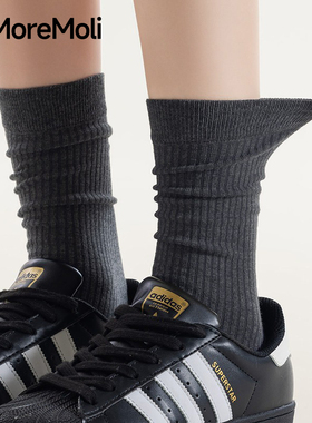 灰色袜子女纯棉中筒袜春秋款ins潮无骨袜堆堆长袜秋冬月子袜女士