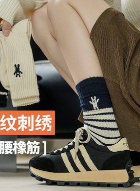 条纹袜子女中筒袜春秋季纯棉ins潮网红款日系运动秋冬长筒堆堆袜
