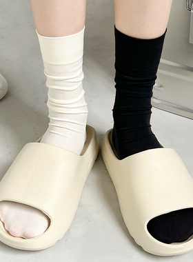 白色冰冰袜子女中筒袜夏季薄款天鹅绒夏天纯色春季堆堆冰丝长筒袜