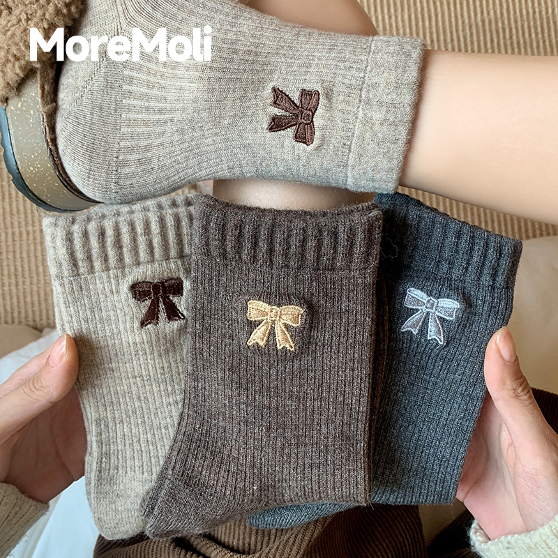 moremoli羊毛袜加绒加厚中筒袜