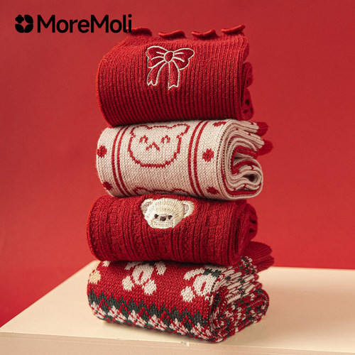 本命年礼盒装红袜子女款秋冬季羊毛保暖2025蛇年长袜大红色中筒袜