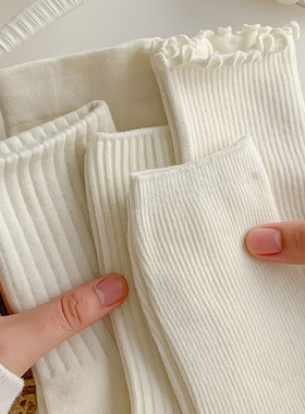 白色堆堆袜子女款中筒2026新款爆款配小皮鞋纯棉夏薄款花边月子袜