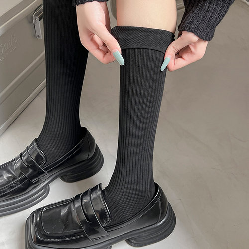 黑色压力瘦腿小腿袜女秋冬季纯棉半截长袜春秋过膝白色jk高筒袜子 - 封面