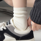 jk无骨长筒袜 乐福鞋 白色堆堆袜子女中筒袜秋冬季 纯棉ins潮秋冬季