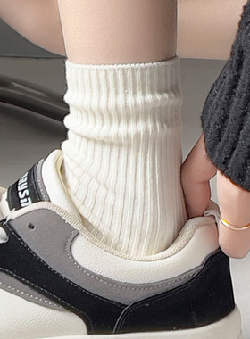 白色堆堆袜子女中筒袜秋冬季纯棉ins潮秋冬季乐福鞋jk无骨长筒袜