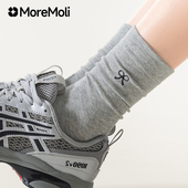 灰色袜子女款 秋冬纯棉无骨中筒袜蝴蝶结堆堆袜诸暨女士运动长筒袜