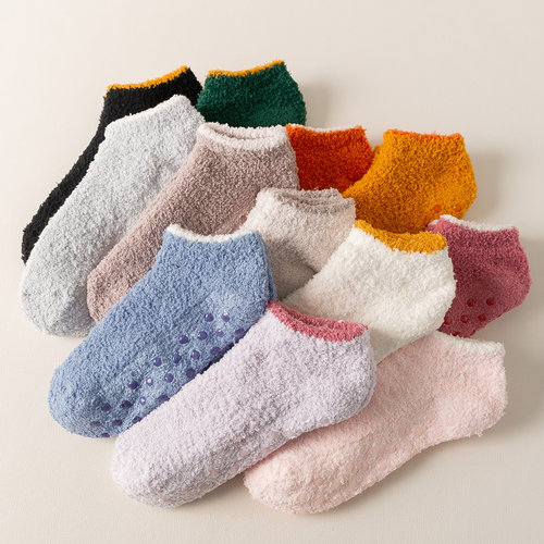 珊瑚绒防滑大人家居地板短筒袜子