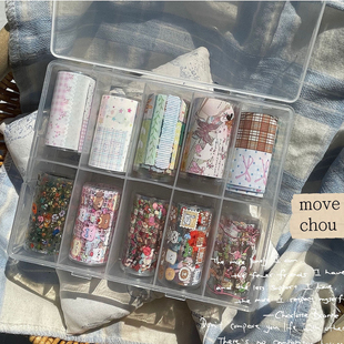 韩风ins手绘涂鸦风美甲转印纸拼布碎花春日艺术穿戴甲可爱插画