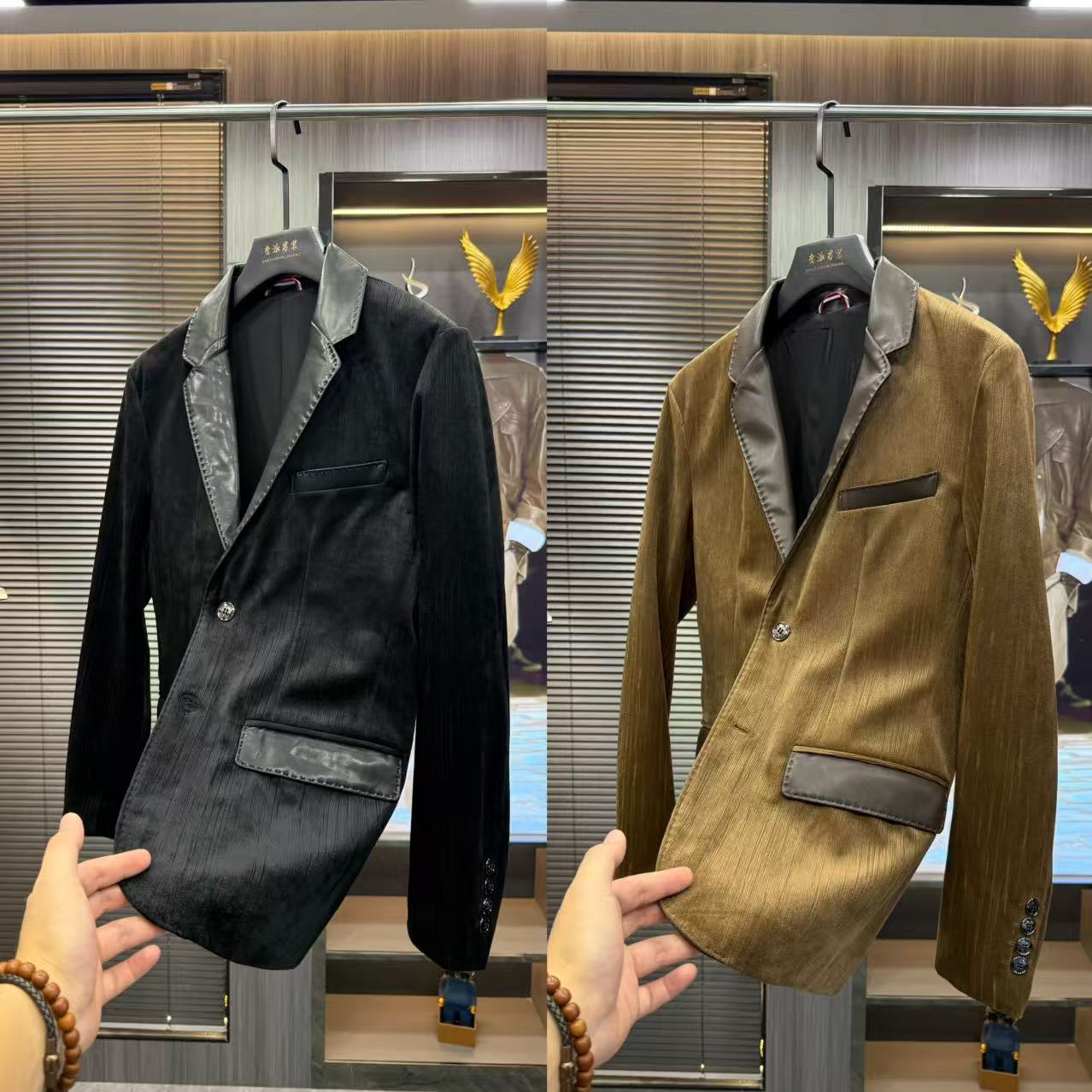 2025春秋季高级复古防鹿皮西服外套男士时尚痞帅修身休闲西装上衣
