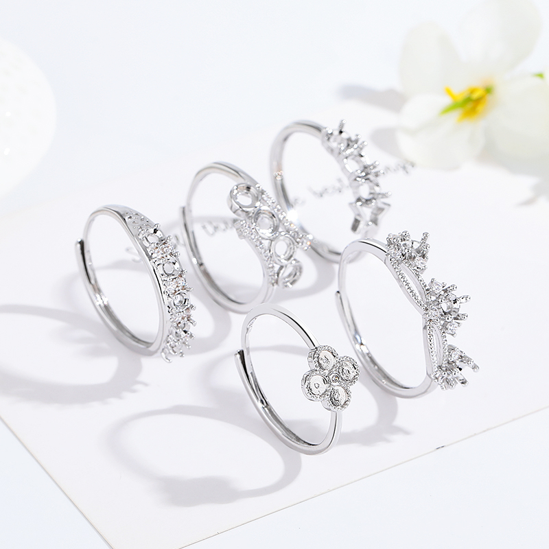 镀925银女戒指托排戒空托diy