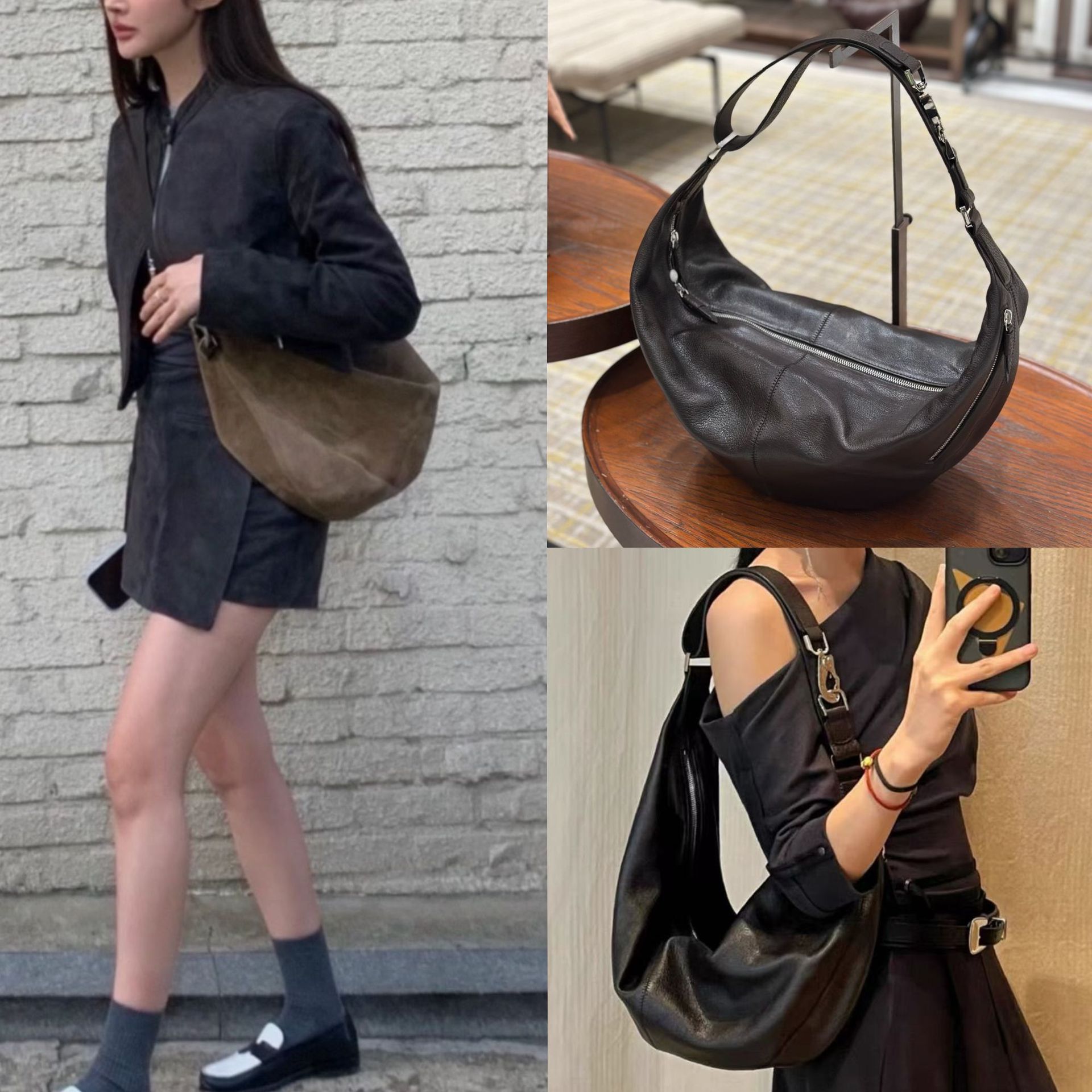 小众新款真皮箭筒包hobo单肩腋下包牛角包牛皮饺子包大容量斜挎包