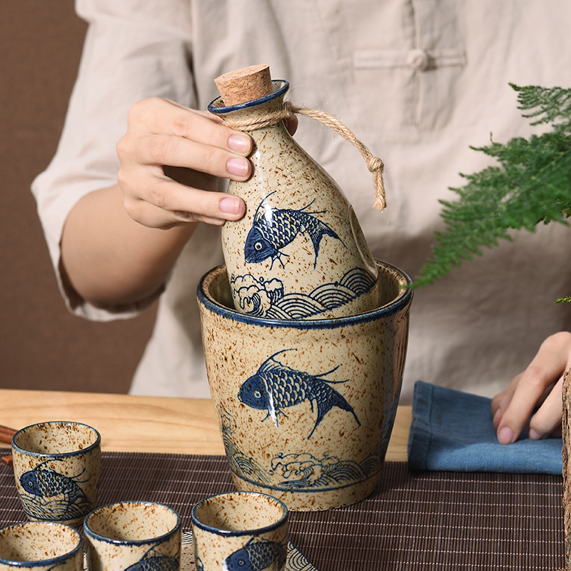 复古日式陶瓷酒具套装梅酒烧酒杯温酒清酒壶白酒分酒器烫酒小酒蛊 Изображение 1 复古日式陶瓷酒具套装梅酒烧酒杯温酒清酒壶白酒分酒器烫酒小酒蛊 Изображение 1