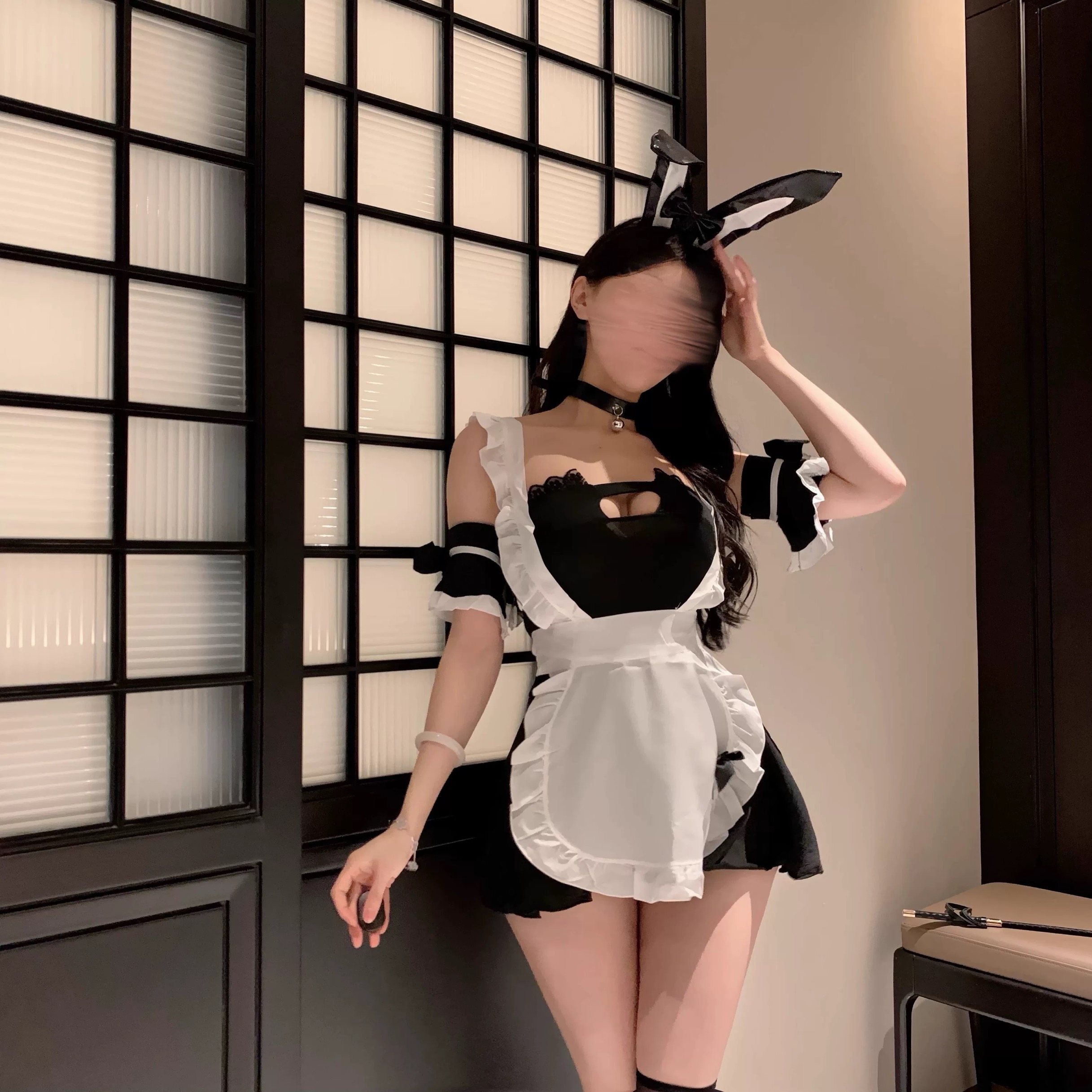 SALTCRUSH 性感纯欲蕾丝边镂空女仆套装cosplay兔女郎女佣制服