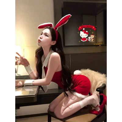 SALTCRUSH 性感连衣裙红色圣诞节氛围穿搭兔女郎制服战袍包臀短裙